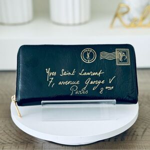 YSL Black Patent Leather Y-Mail Zip Wallet - Limited Edition